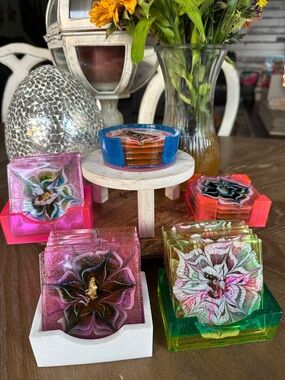 Handcrafted Floral Resin Coaster Set - (pick one)